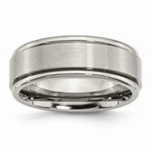 Titanium Ridged Edge 8mm Brushed and Polished Wedding Band Ring