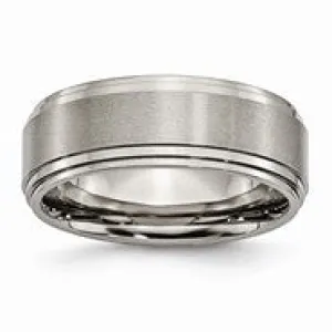 Titanium Ridged Edge 8mm Satin and Polished Wedding Band Ring