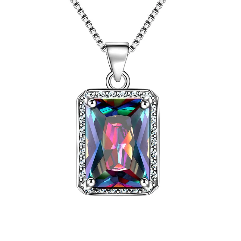 Tokyo Mart Rectangle Mystic Fire Topaz Necklace Pendant Women Girl Jewelry Gifts 925 Sterling Silver