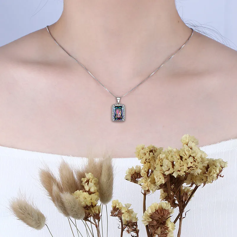 Tokyo Mart Rectangle Mystic Fire Topaz Necklace Pendant Women Girl Jewelry Gifts 925 Sterling Silver