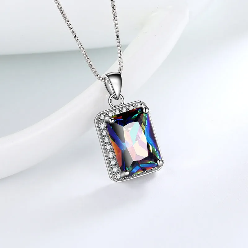 Tokyo Mart Rectangle Mystic Fire Topaz Necklace Pendant Women Girl Jewelry Gifts 925 Sterling Silver