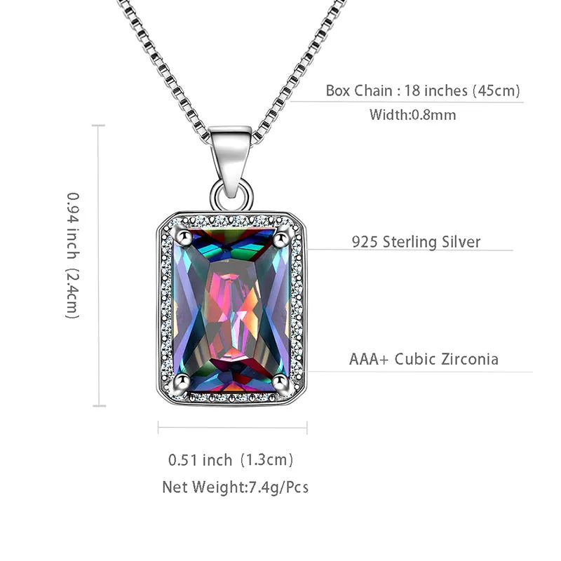 Tokyo Mart Rectangle Mystic Fire Topaz Necklace Pendant Women Girl Jewelry Gifts 925 Sterling Silver