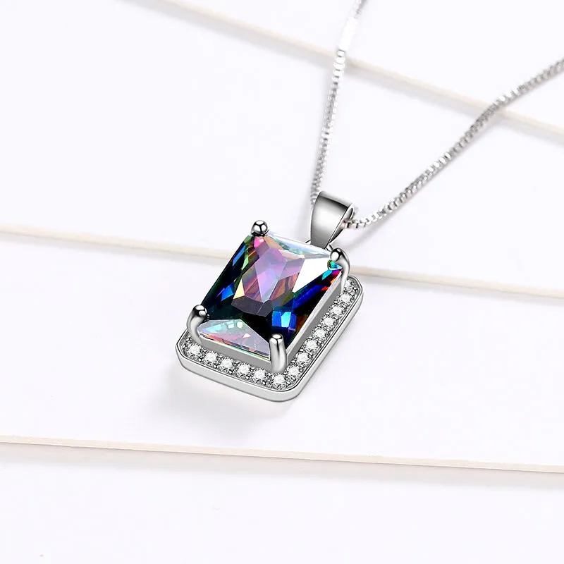 Tokyo Mart Rectangle Mystic Fire Topaz Necklace Pendant Women Girl Jewelry Gifts 925 Sterling Silver