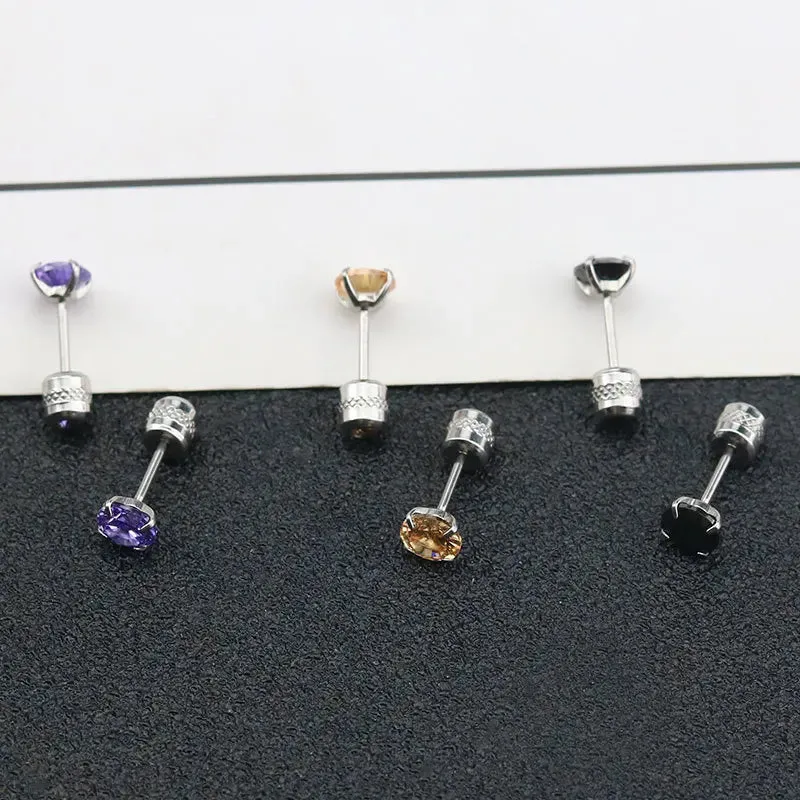 Trendy Titanium Steel Round Zircon Stud Earrings For Women Man Simple Crystal Cubic Zirconia Earings Stainless Steel Jewelry