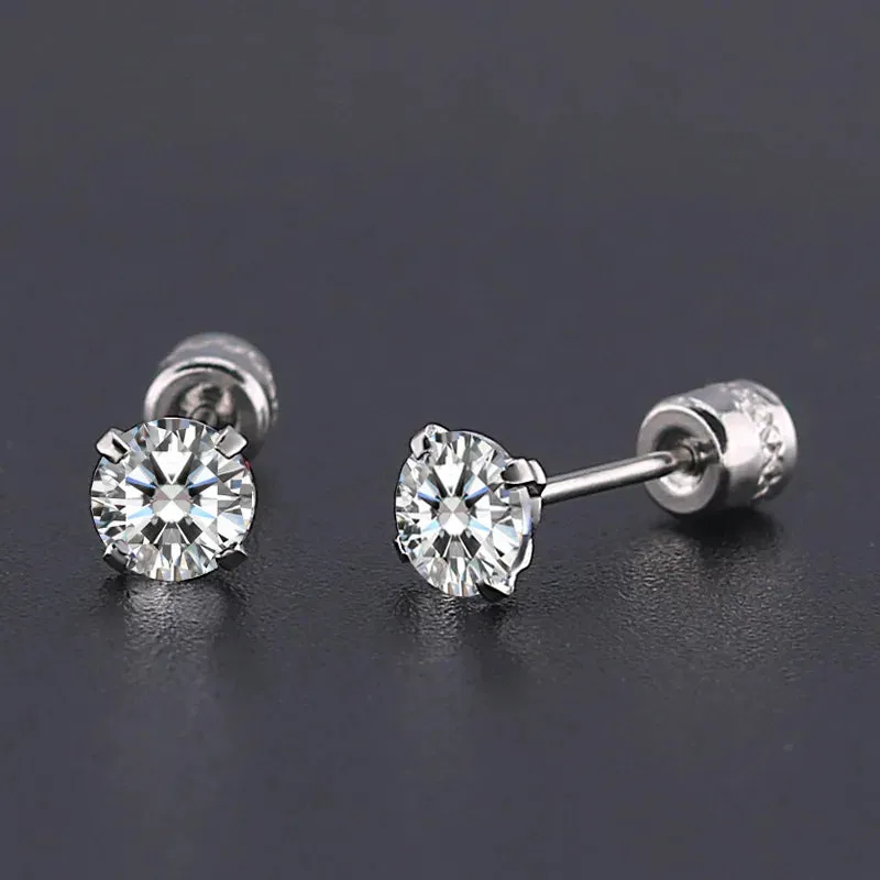 Trendy Titanium Steel Round Zircon Stud Earrings For Women Man Simple Crystal Cubic Zirconia Earings Stainless Steel Jewelry