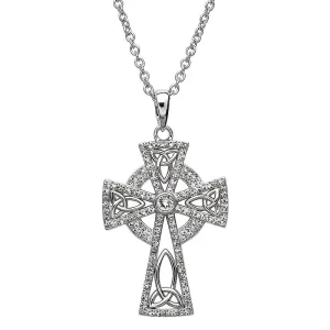 Trinity Knot Celtic Cross White Crystal Pendant