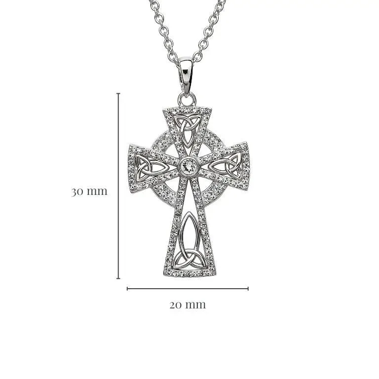 Trinity Knot Celtic Cross White Crystal Pendant