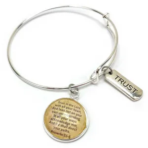 Trust and Scripture Charm Bangle Bracelet - Psalm 32:7 Word Scripture Christian Affirmations Jewelry, Silver