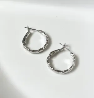 Twisted Silver Hoop Earrings