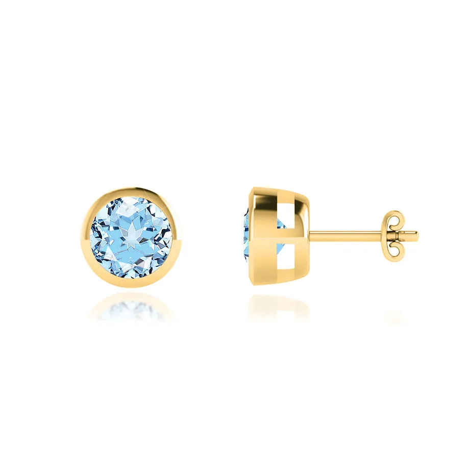 TYME - Bezel Edge Aqua Spinel Earrings 18k Yellow Gold