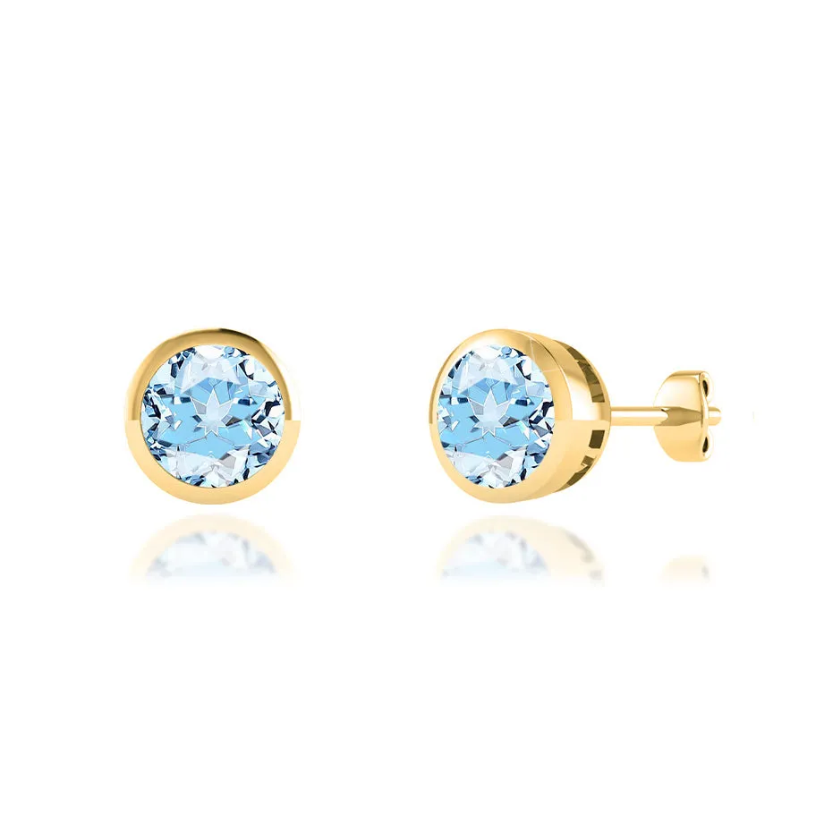 TYME - Bezel Edge Aqua Spinel Earrings 18k Yellow Gold