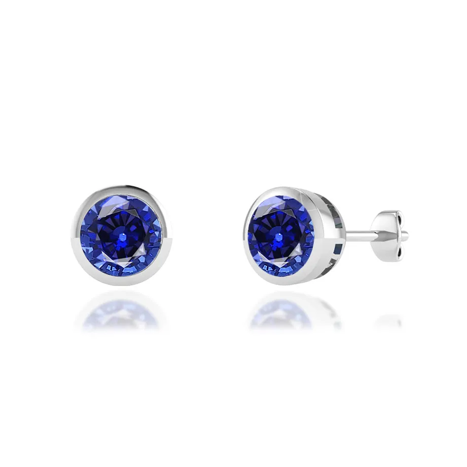 TYME - Bezel Edge Blue Sapphire Earrings Platinum