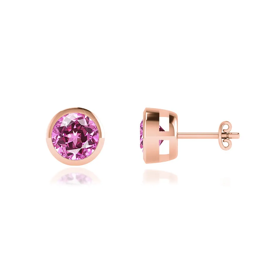 TYME - Bezel Edge Pink Sapphire Earrings 18k Rose Gold