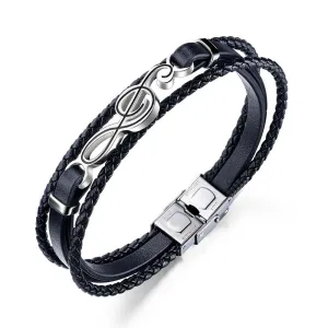 Unique Musical Symbol Bracelets / Men's PU Leather Bracelets / Punk Rock Rope Bangles