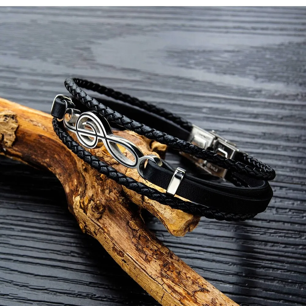 Unique Musical Symbol Bracelets / Men's PU Leather Bracelets / Punk Rock Rope Bangles