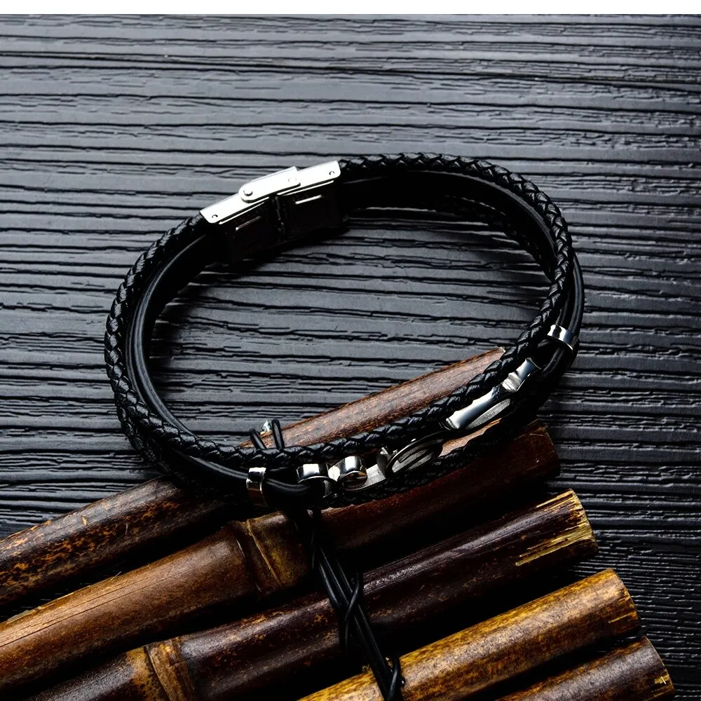 Unique Musical Symbol Bracelets / Men's PU Leather Bracelets / Punk Rock Rope Bangles