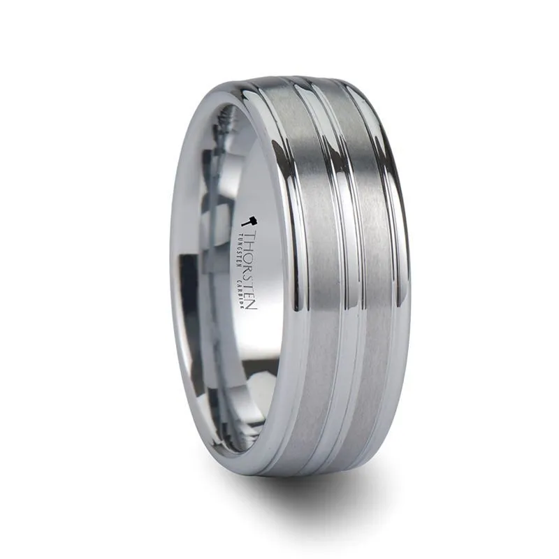 VANCOUVER | White Tungsten Ring Triple Grooves