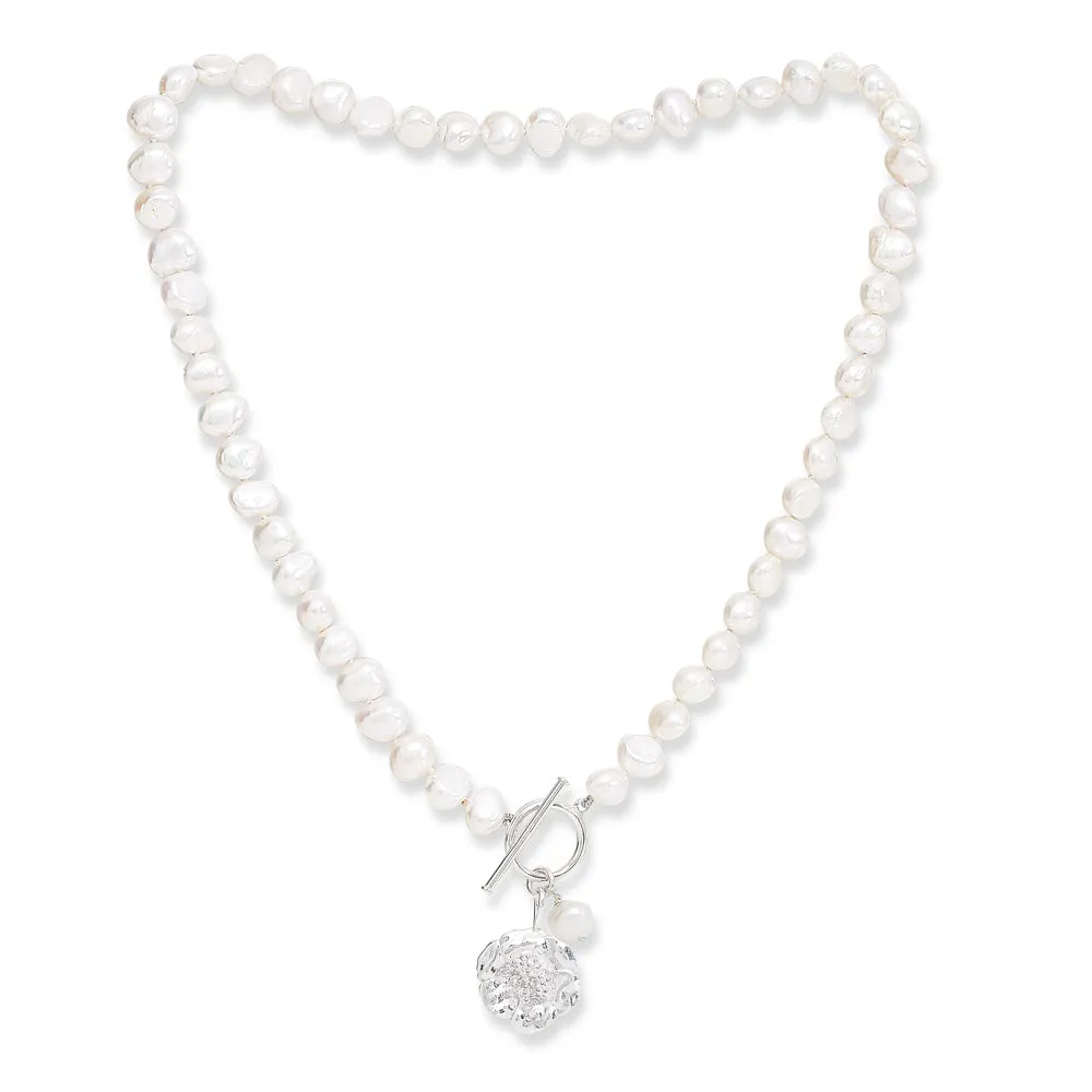 Vita cultured Freshwater Pearl Necklace with Silver Cherry Blossom Charm