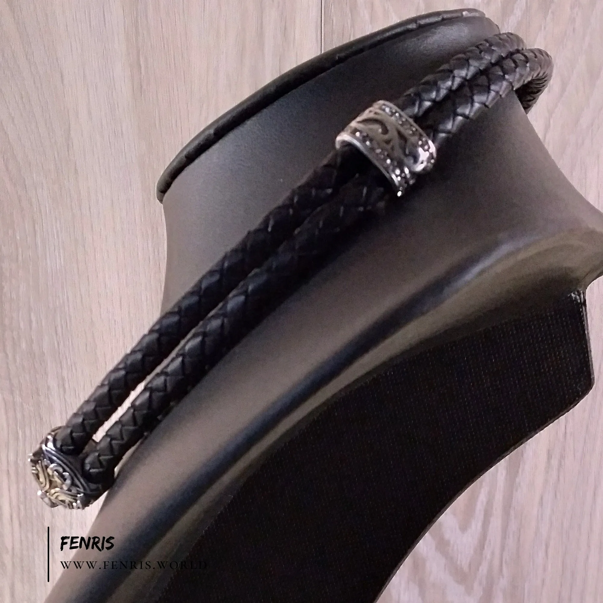 Wolf Torc Silver Black Leather Double Band | Fenris