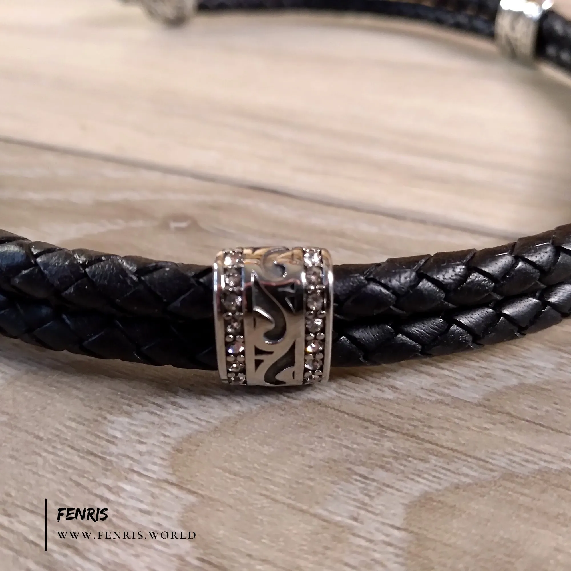 Wolf Torc Silver Black Leather Double Band | Fenris