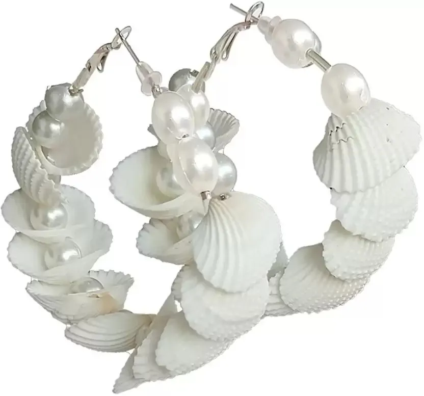 Yajat Partywear & Casual Wear Big Size Light Weight Designer Shell Hoop Earrings.