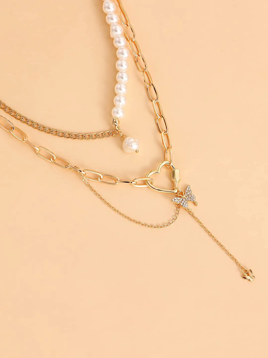 Yellow Chimes Necklace for Women and Girls Fashion Gold Layered Necklace | Western Multilayer Pearl Heart Chain Choker Necklace For women | Birthday Gift for Girls & Women Anniversary Gift for Wife