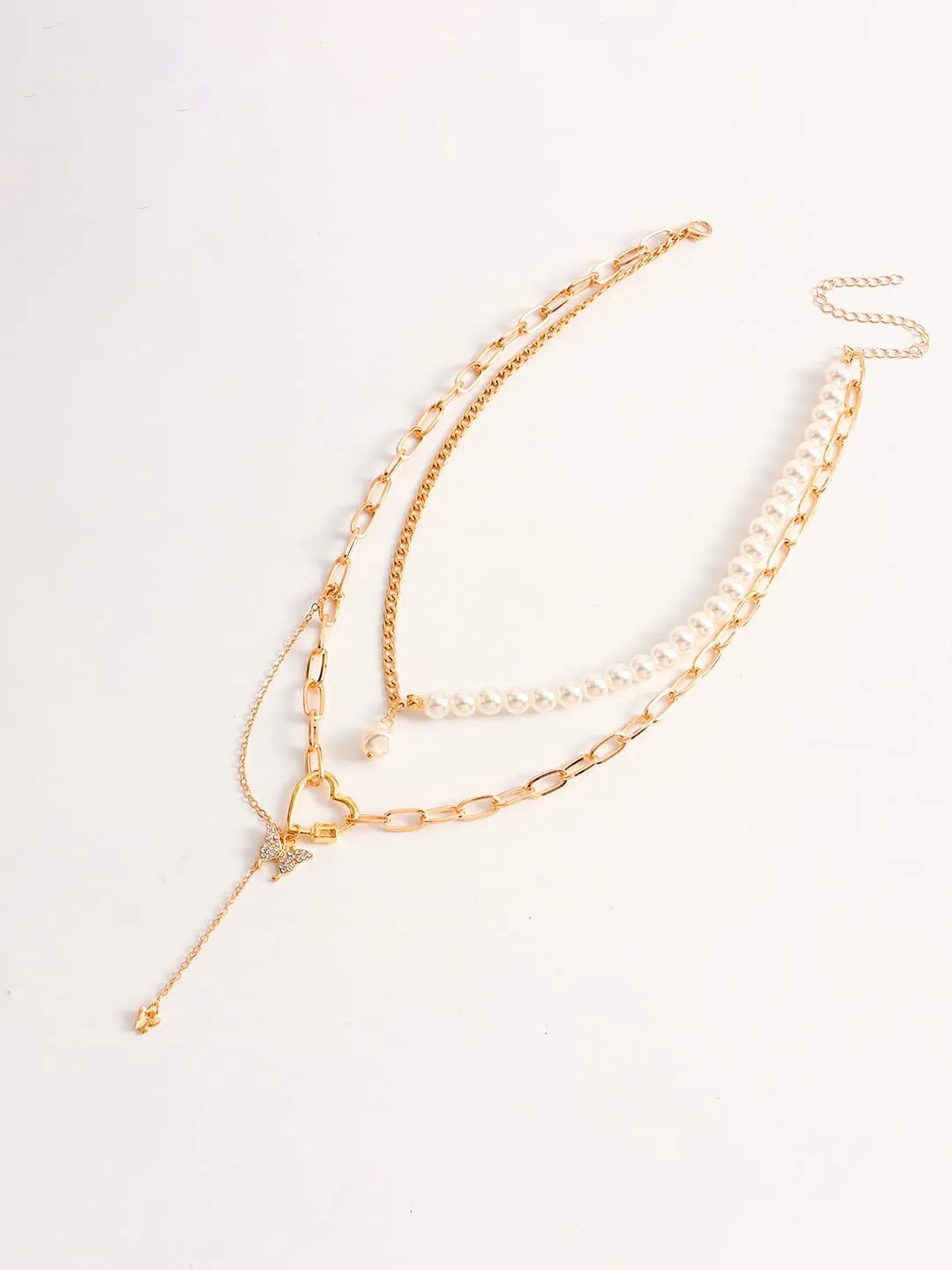 Yellow Chimes Necklace for Women and Girls Fashion Gold Layered Necklace | Western Multilayer Pearl Heart Chain Choker Necklace For women | Birthday Gift for Girls & Women Anniversary Gift for Wife